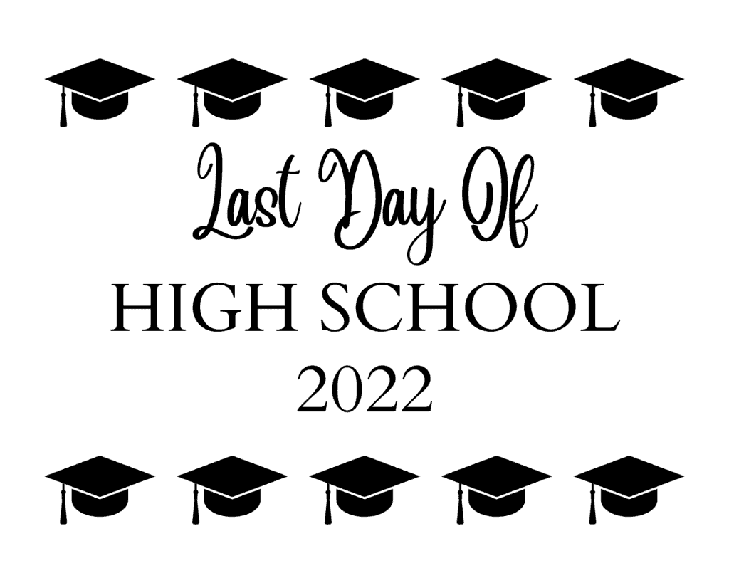 last day of school sign editable pdf with graduation caps