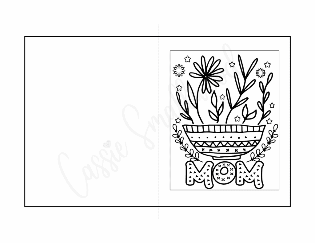 Mom coloring card to print with flowers