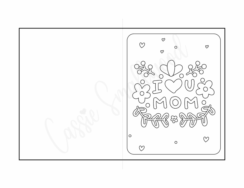 free mothers day card coloring page I Heart You Mom