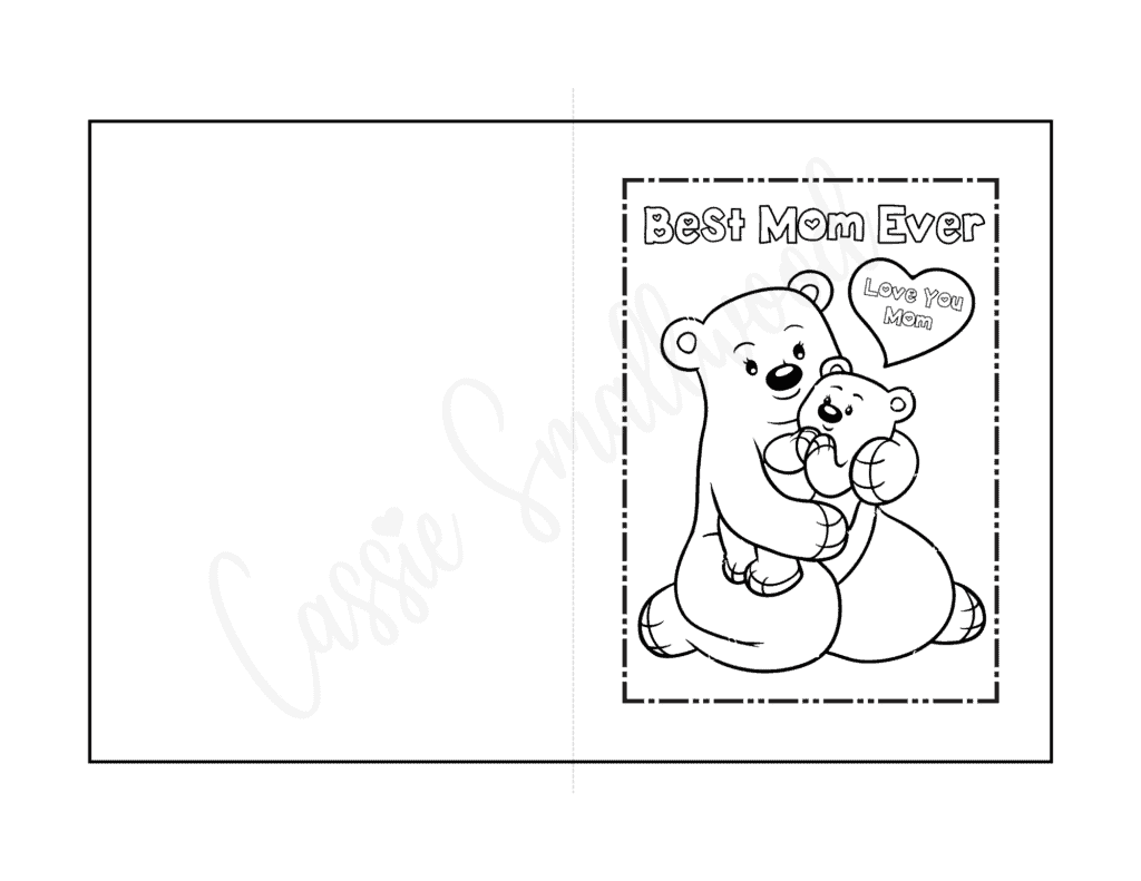 mama bear and baby bear mother's day coloring card for preschoolers
