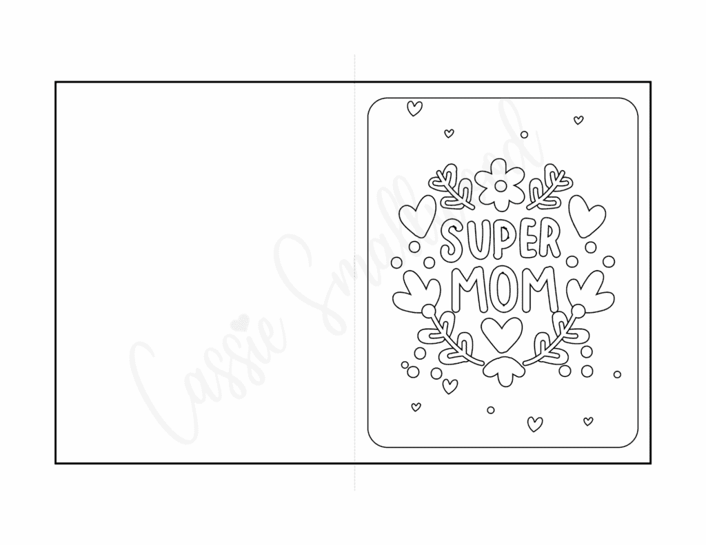 Super Mom Mother's Day coloring card template