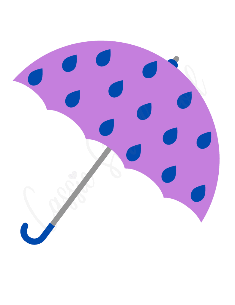 color umbrella template in purple with blue raindrops