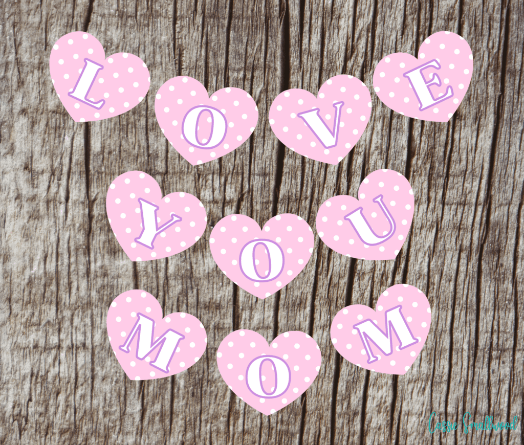 love you mom printable mother's day banner pink hearts with polka dots
