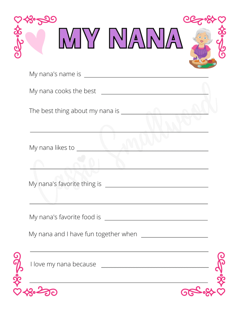 Mother's Day questionnaire for nana