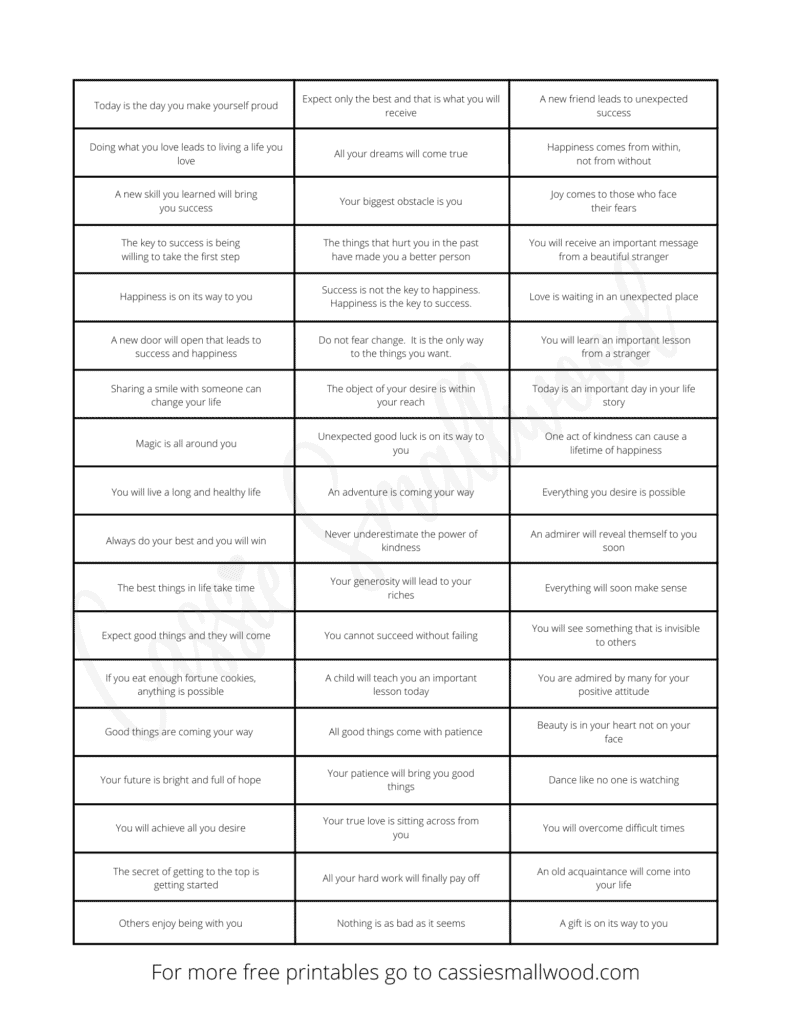 Free Printable Fortune Cookie Messages and Sayings Cassie Smallwood