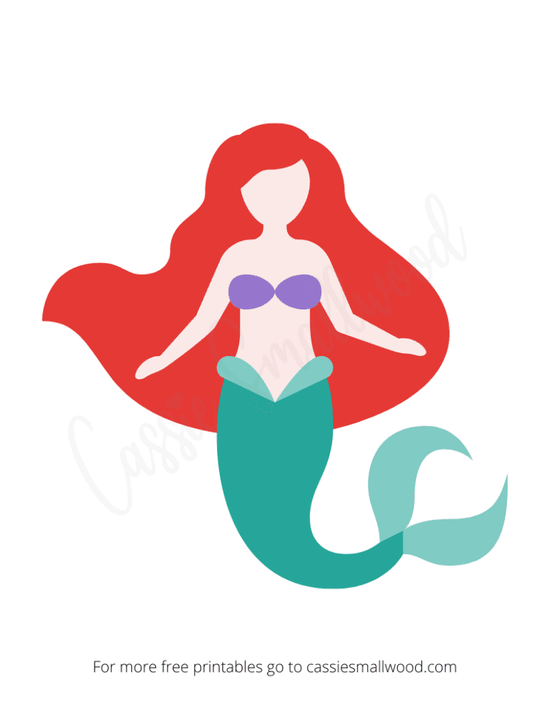 color mermaid template with red hair turquoise tail and purple shell top