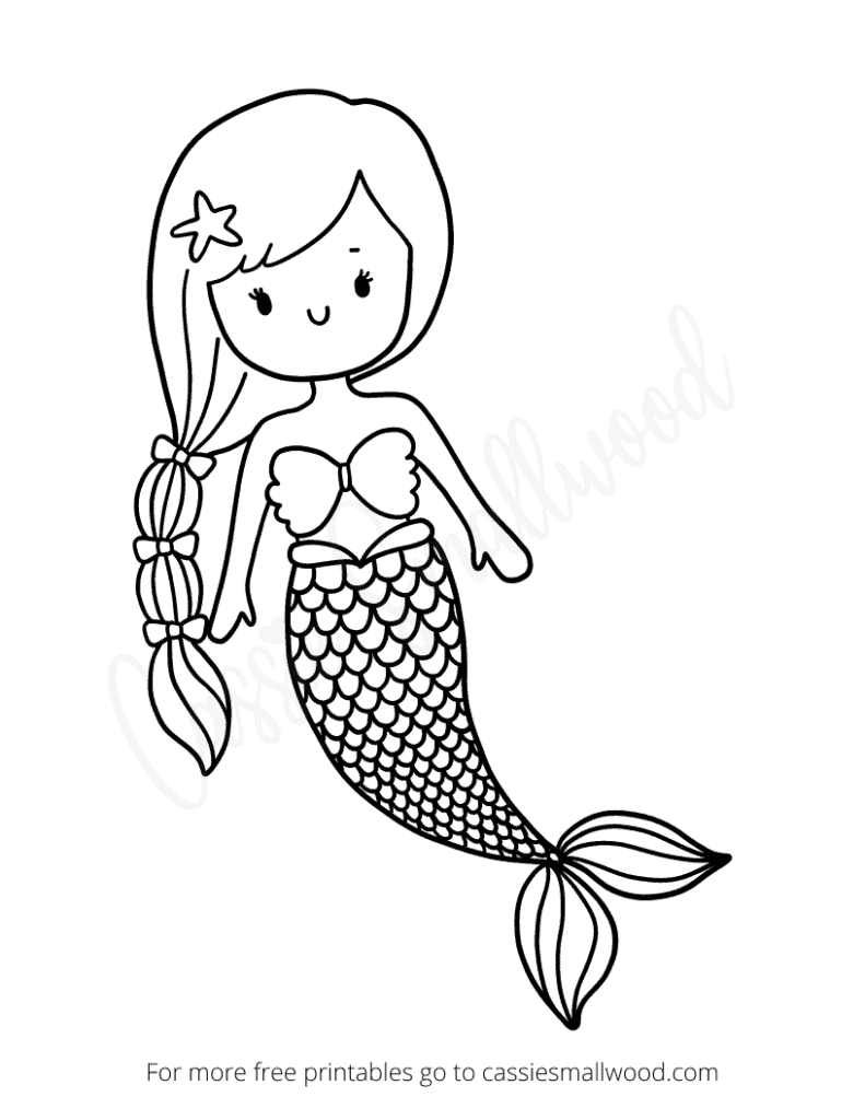full page mermaid template or coloring page