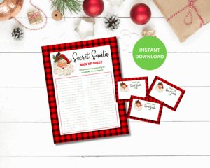 printable secret santa sign up sheet and drawing cards pdf - Cassie ...