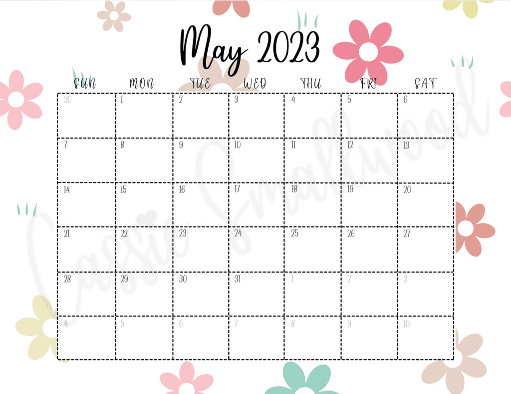 free printable May 2023 Calendar with flowers
