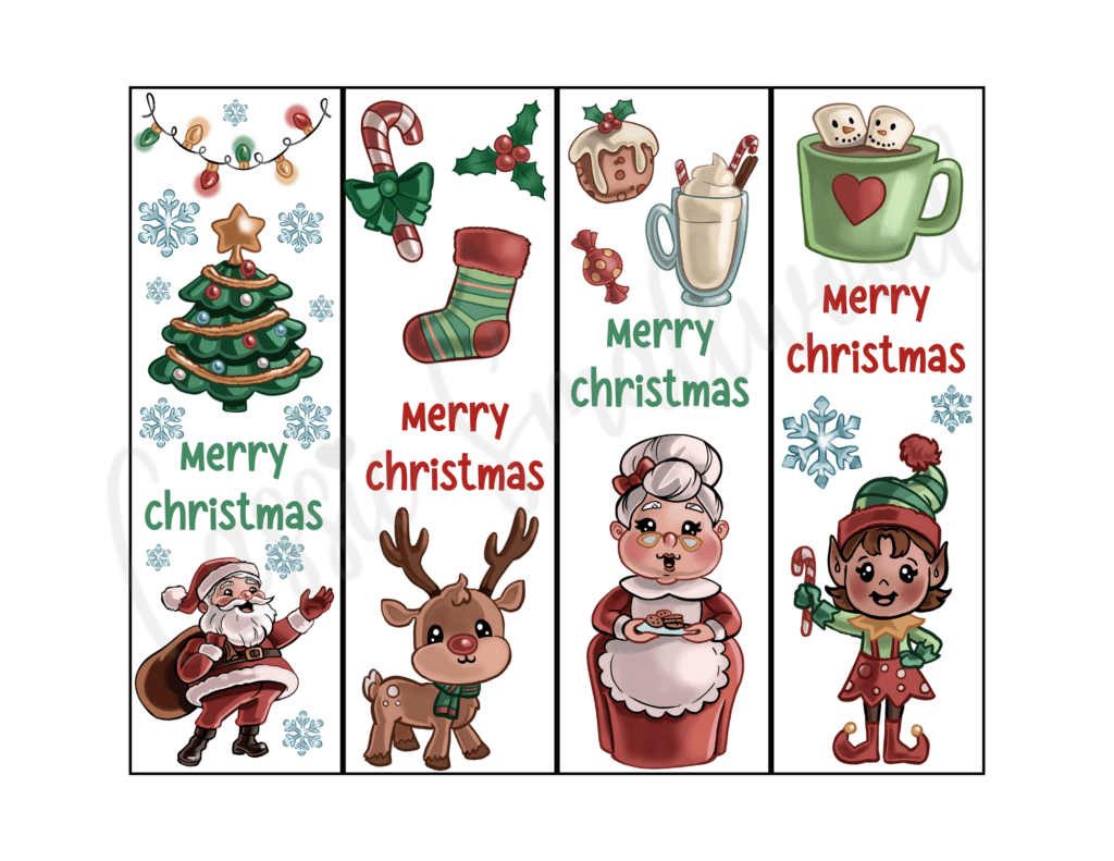 2O Christmas Chibi Girls Watercolor Printable Bookmarks