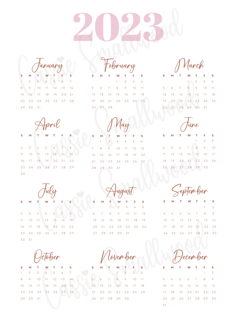 printable one page 2023 calendar