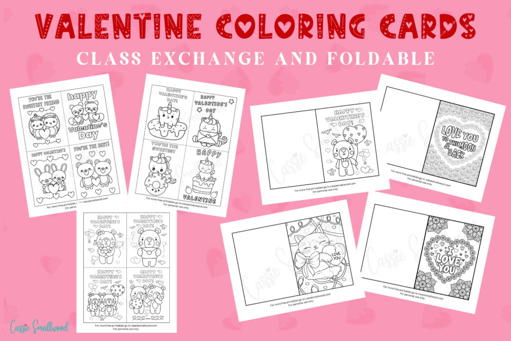 free printable valentine's day cards to color, valentine exchange cards and foldable cards