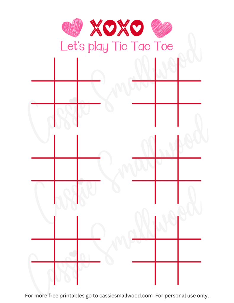 Free printable Valentine tic tac toe games 6 per page