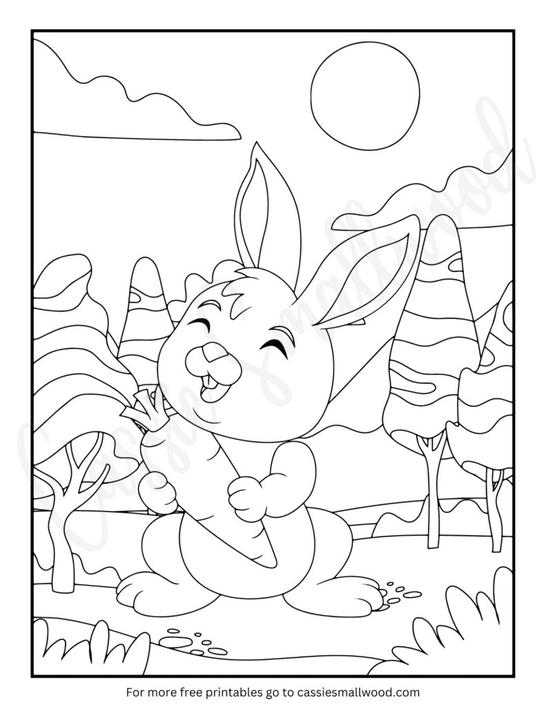 bunny with carrot coloring page free printable pdf