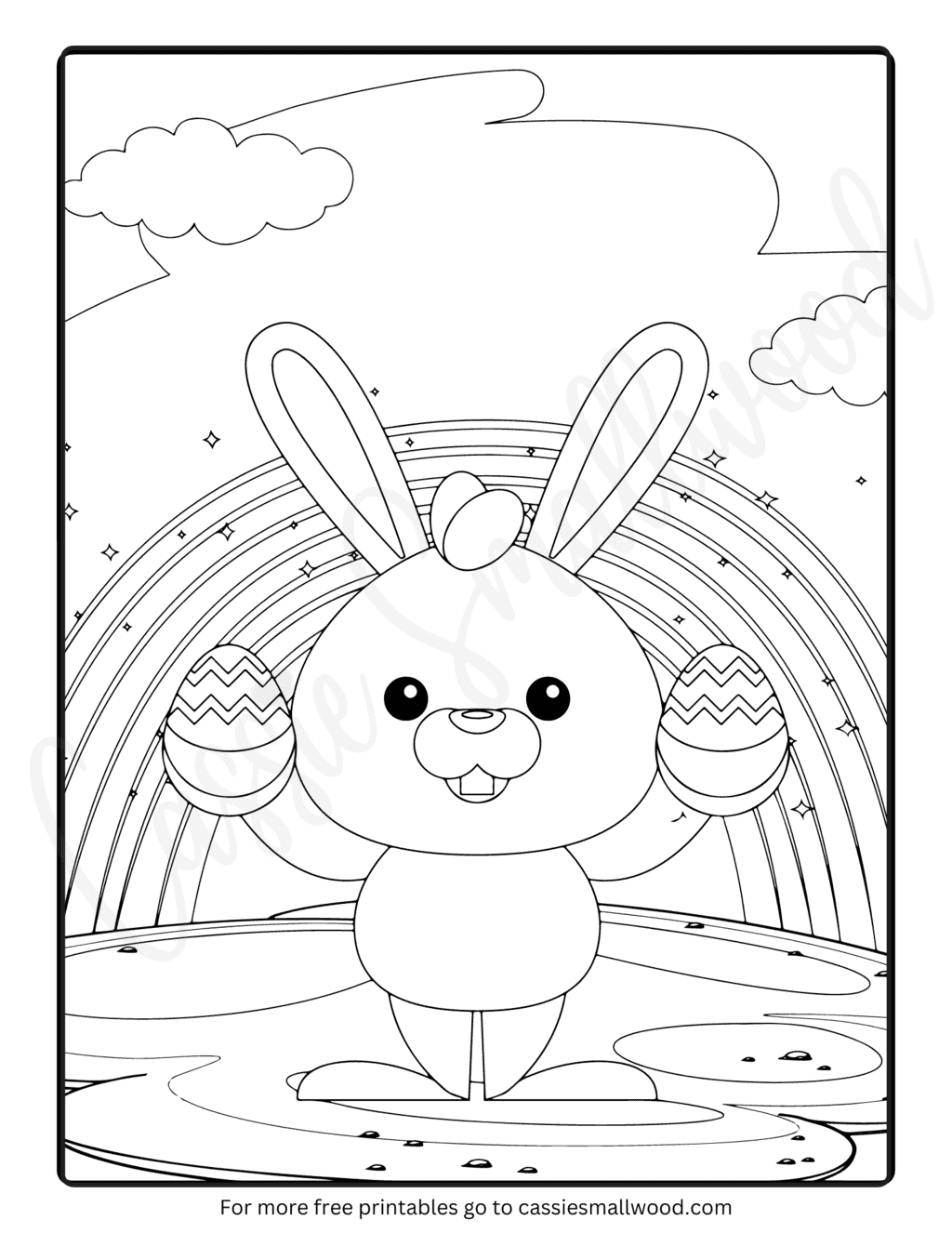 Easter Bunny With Eggs Coloring Page - Cassie Smallwood