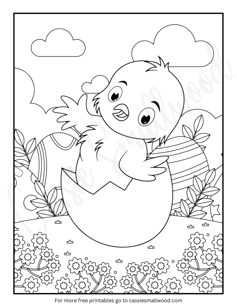 CHICK IN CRACKED EGG TO COLOR IN FREE PRINTABLE PDF