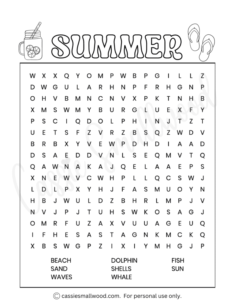Fun Summer Word Search Printables (FREE) - Cassie Smallwood