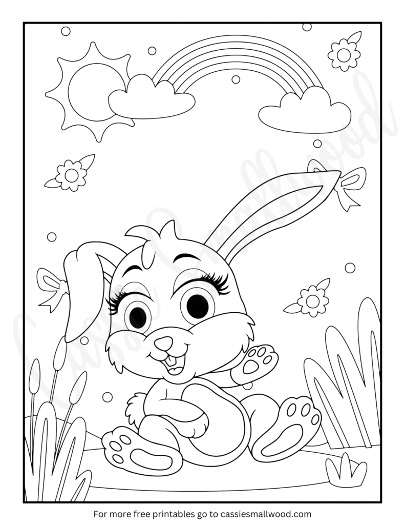 girl Easter bunny coloring page free printable pdf