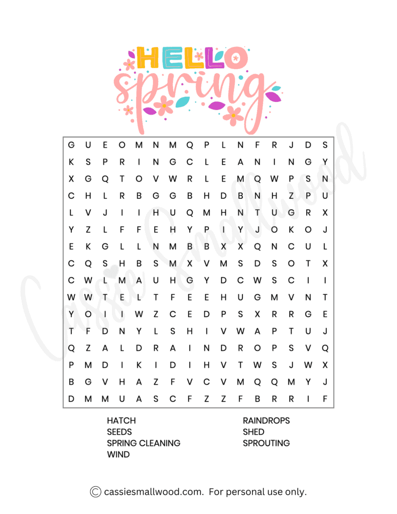 free printable spring word search puzzle