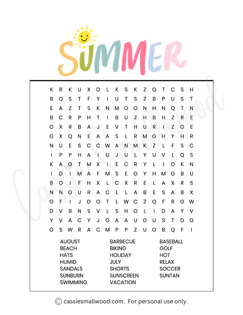 Fun Summer Word Search Printables (FREE) Cassie Smallwood Fun Summer Word Search Printables (FREE) Cassie Smallwood