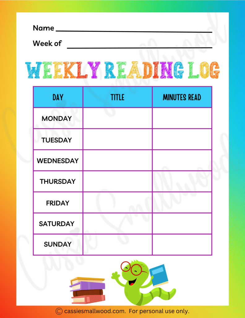 free printable weekly reading log pdf