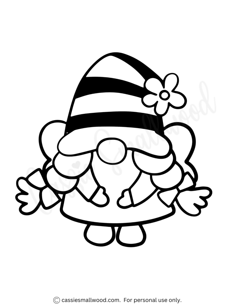 girl gnome bee coloring page free printable pdf