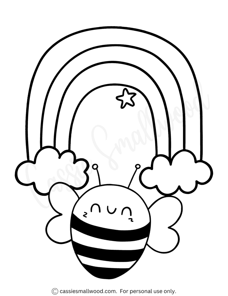 rainbow and bee colouring picture free printable pdf