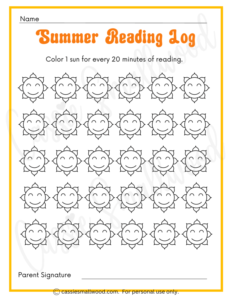 Free printable summer reading log chart for kindergarten and elementary students