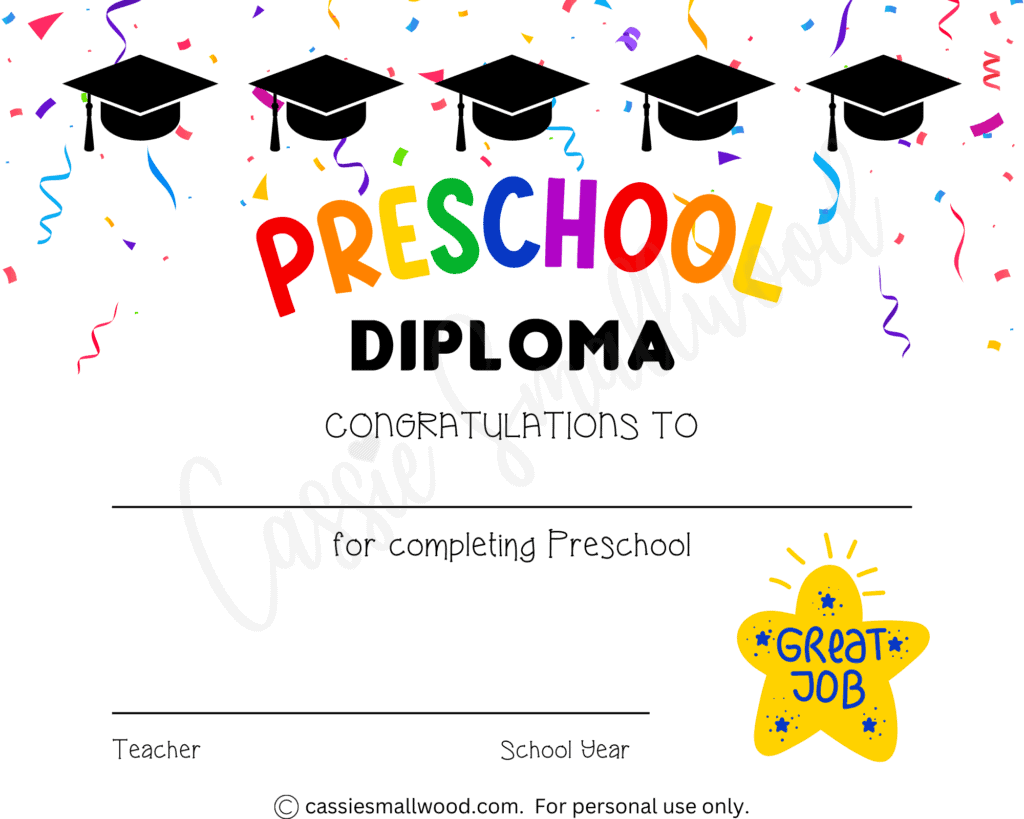 Printable Preschool Graduation Editable Diploma 58 OFF