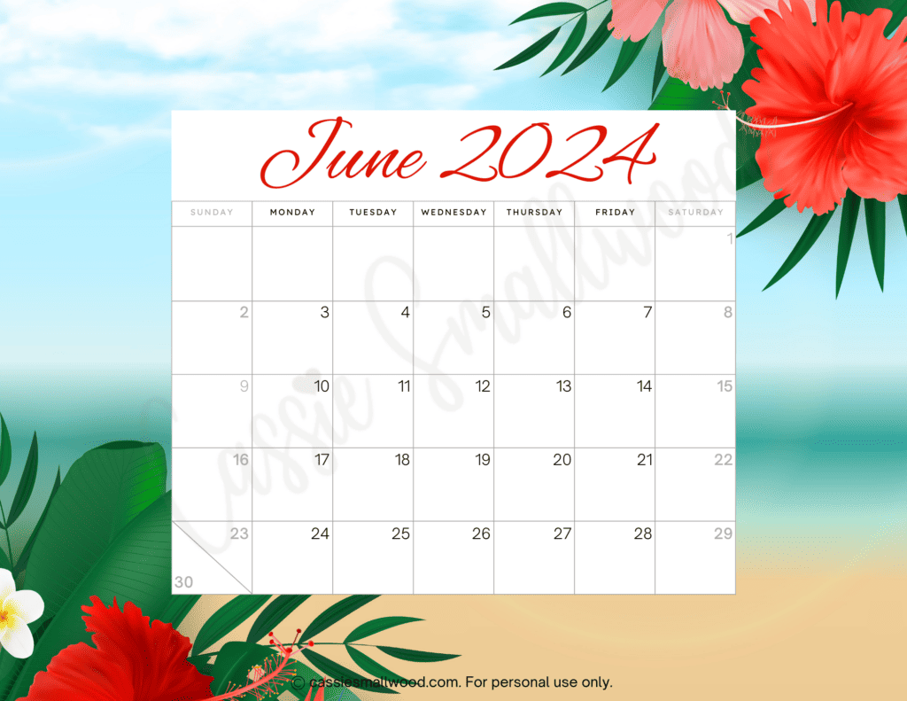cute free printable June 2024 monthly calendar pdf month of Jun. 2024 calendar to print out