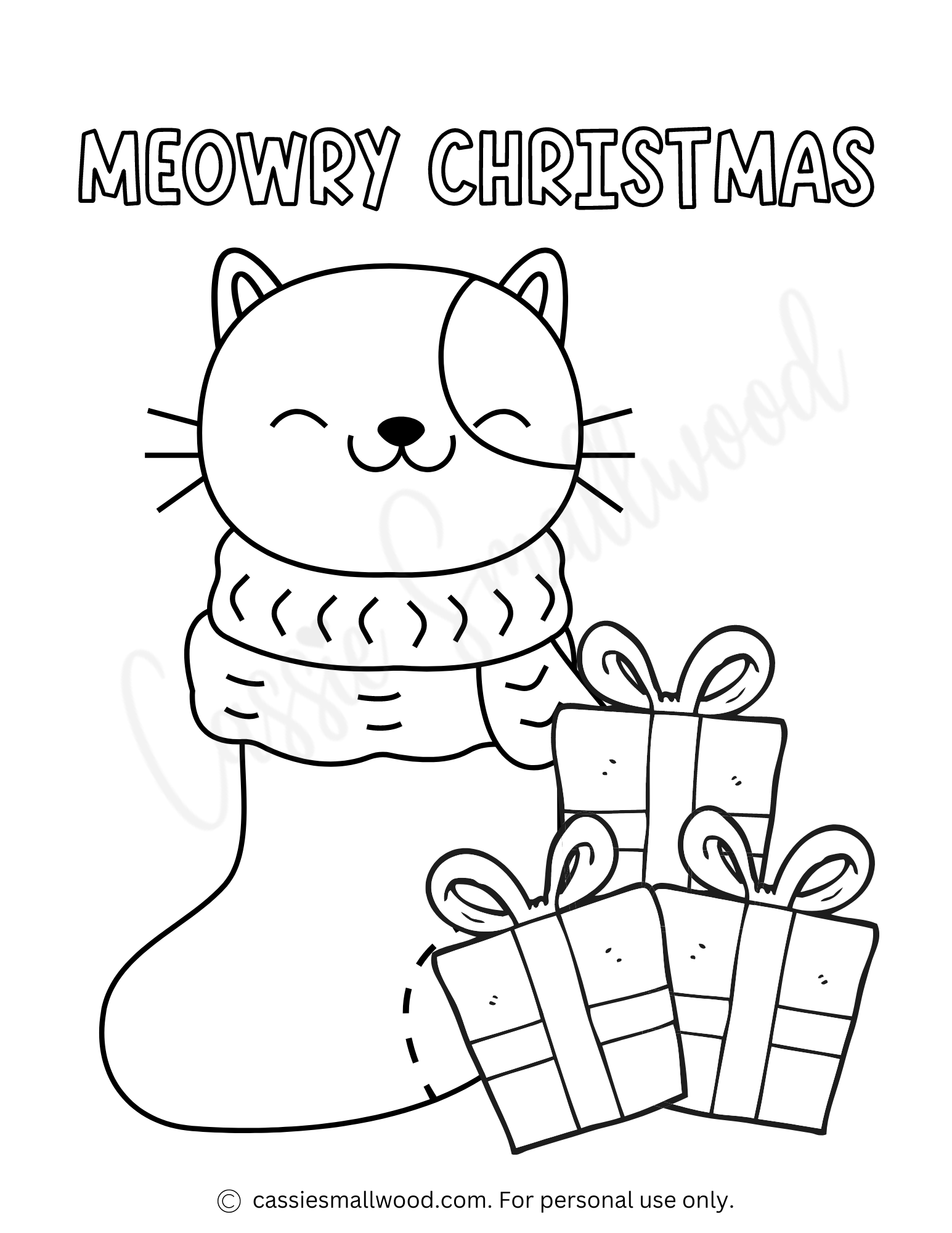Christmas Cat Coloring Page - Cassie Smallwood