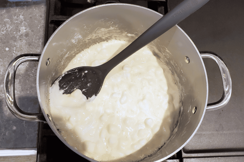 how to make raw meat rice krispies Melting marshmallows and butter in a large pot