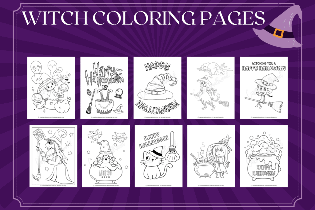free printable witch coloring pages for kids Halloween coloring sheets
