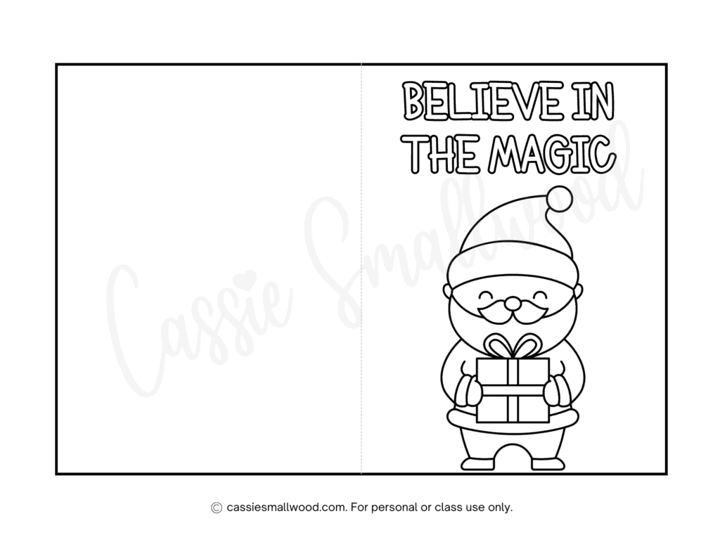 Christmas greeting card to color free printable pdf Coloring Christmas cards for kids Santa Claus Christmas coloring card for children
