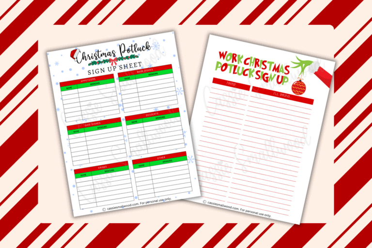 CUTE Christmas Potluck Sign Up Sheets