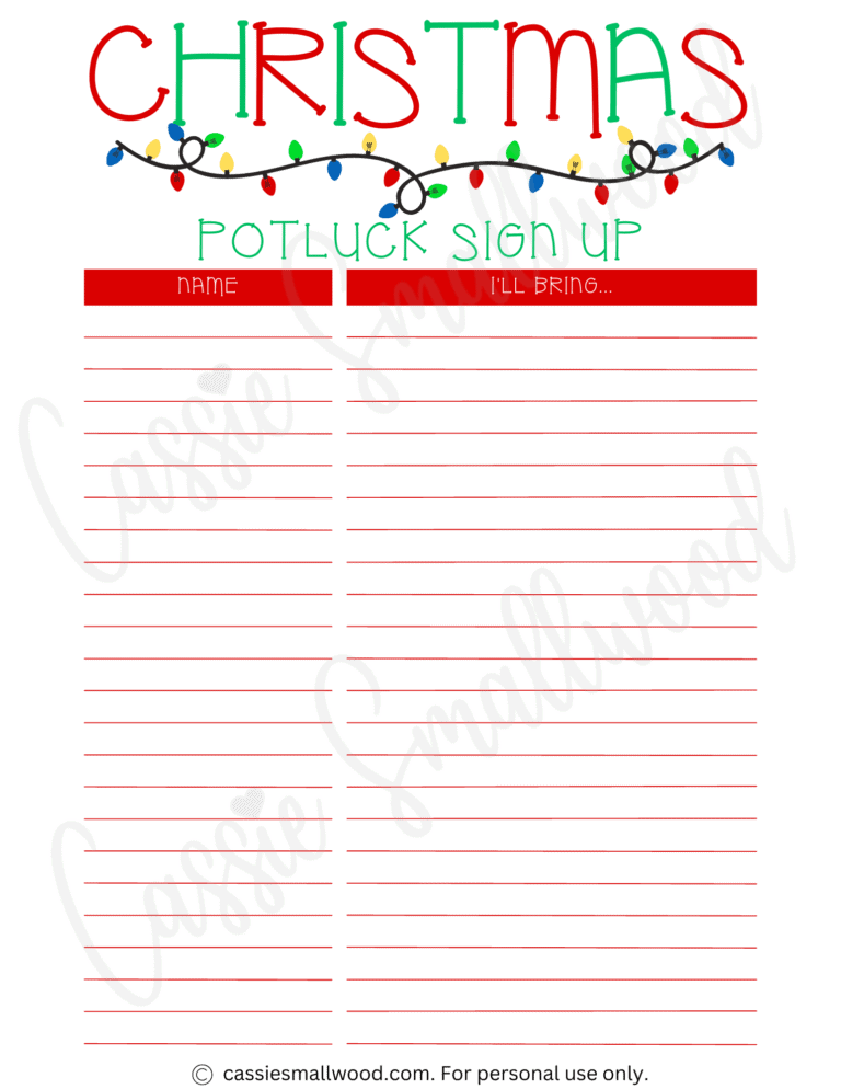 Cute christmas potluck sign up sheets cassie smallwood