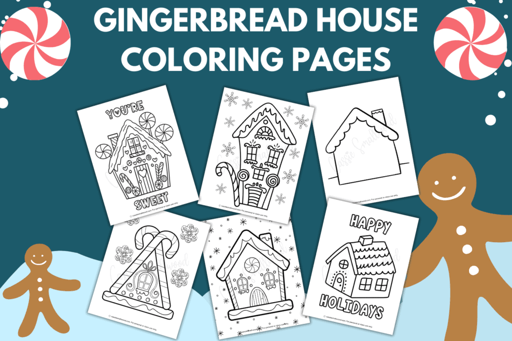 Gingerbread house coloring pages free printable Christmas coloring sheets for kids holiday pictures to color