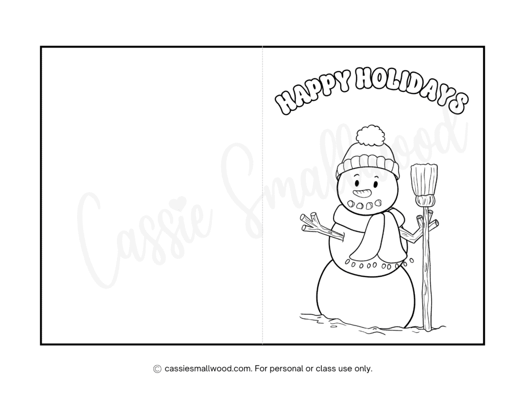 happy holiday coloring card free printable pdf Christmas card to color for kids Christmas card coloring page
