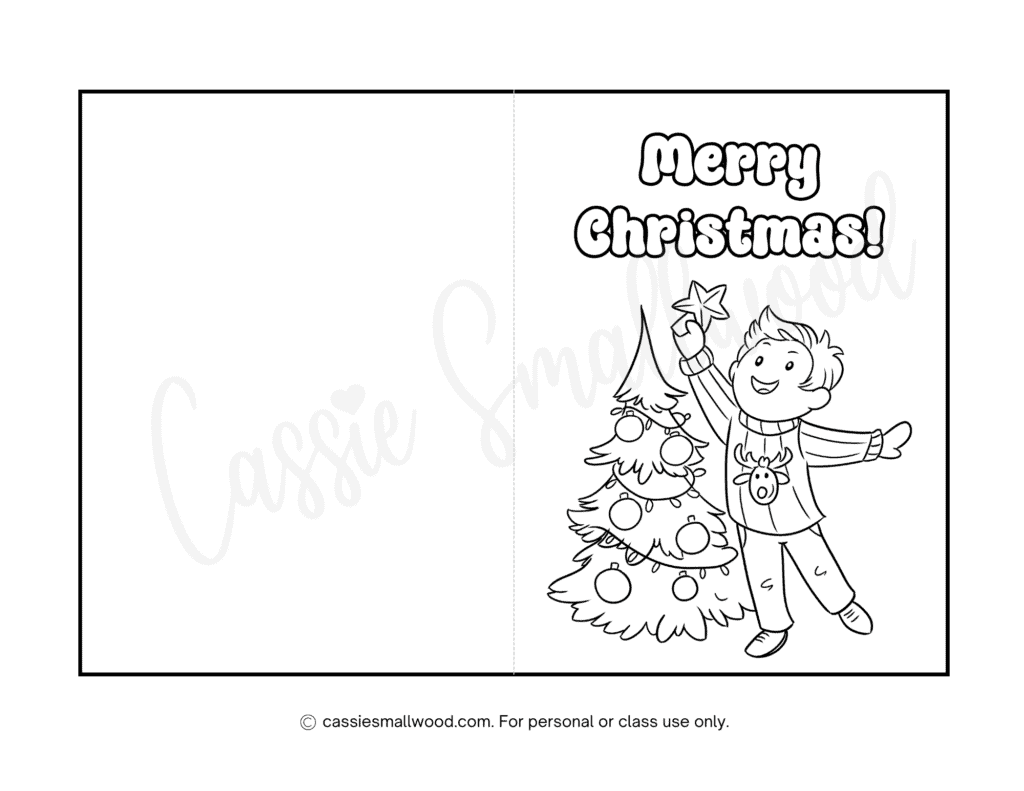 Merry Christmas printable Christmas card to color free pdf Christmas coloring cards for kids Christmas card coloring page to print out and color in