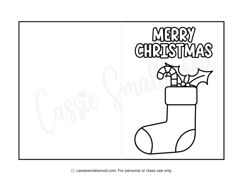 Preschooler Christmas card to color free printable pdf Easy Christmas coloring card Simple Christmas card coloring page for toddlers or kindergarten