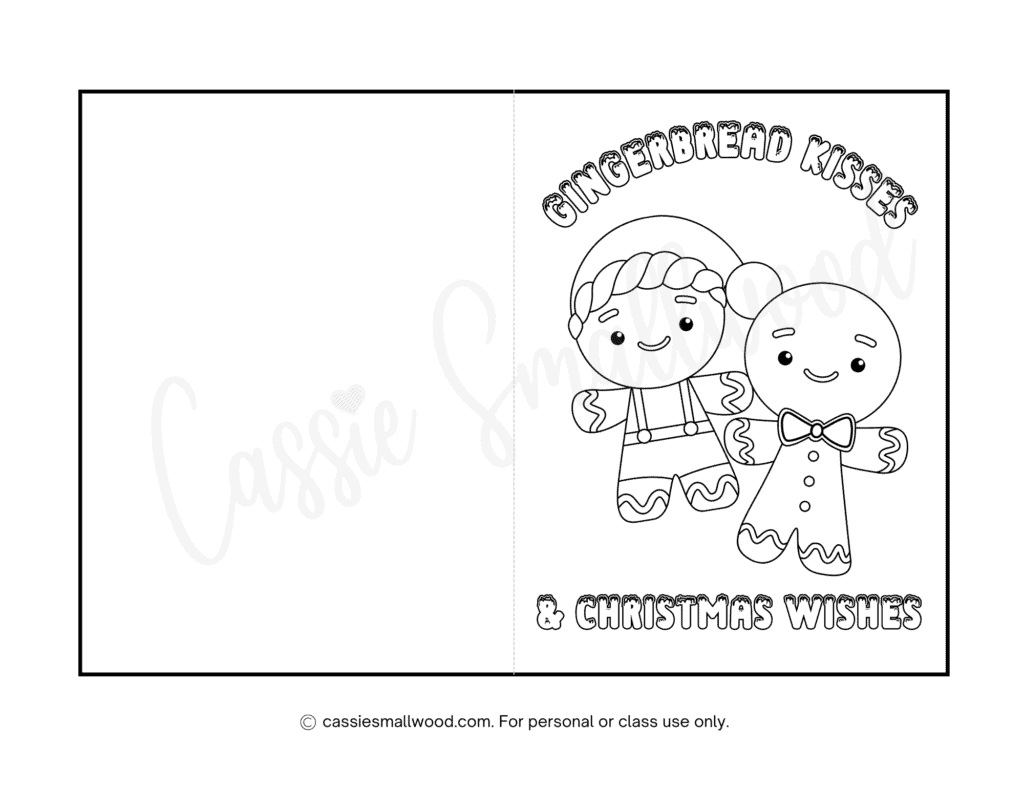 printable Christmas card to color free pdf Gingerbread man Christmas coloring card for kids Christmas card coloring page for students