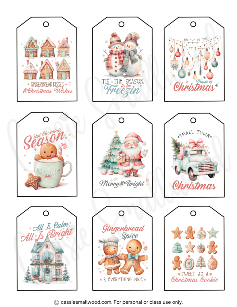 Christmas gift tags printable pdf free Xmas present tags to print out cute watercolor Christmas tags