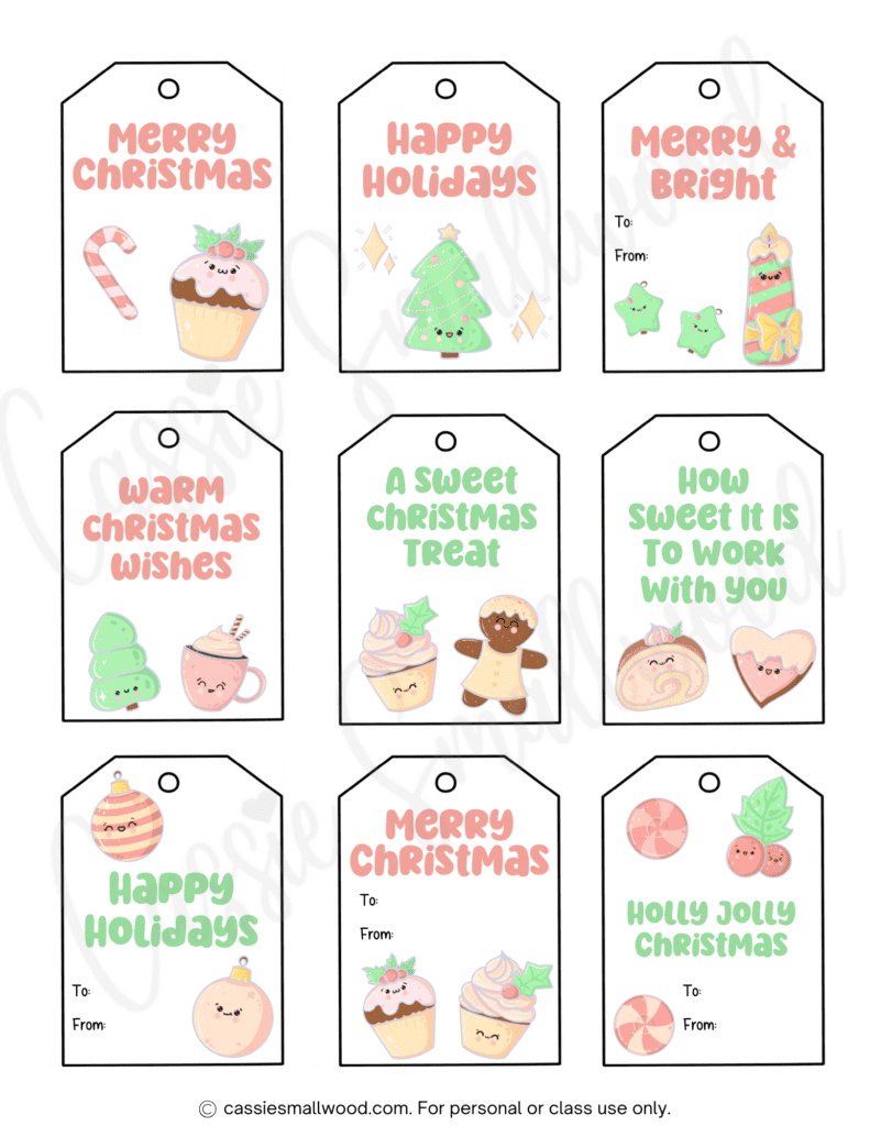 cute printable Christmas tags free pdf with pastel colors