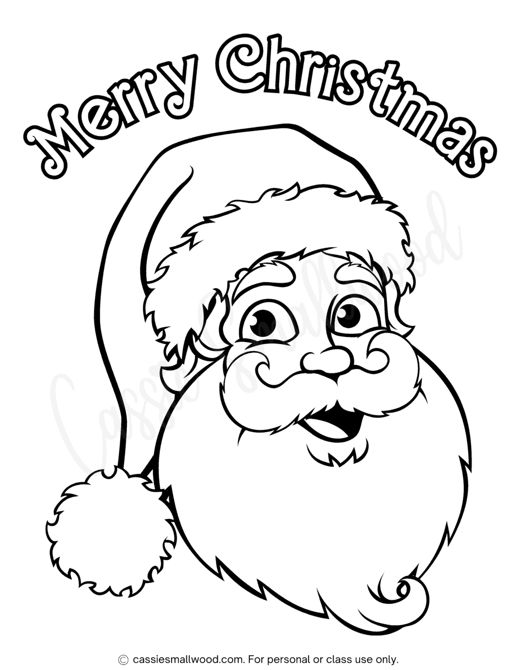 Cute Santa Head Coloring Page - Cassie Smallwood