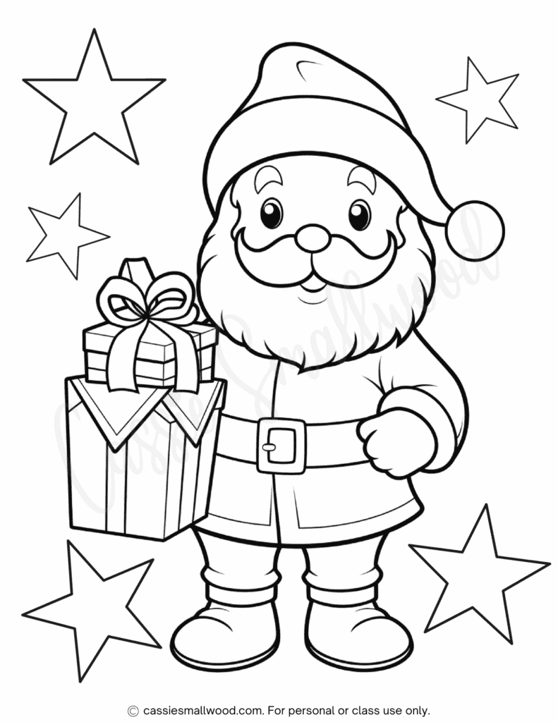 Cute Santa and gifts coloring page