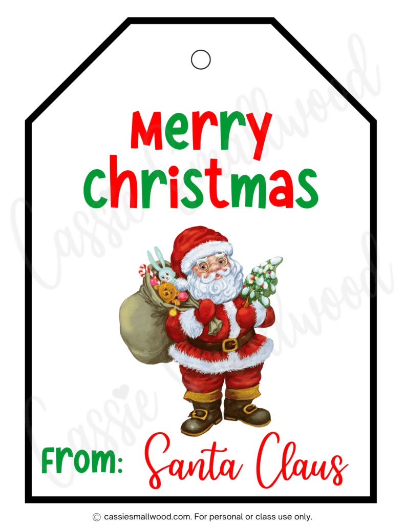 large printable Santa tag free pdf Present from Santa Claus tag Santa gift tag full page