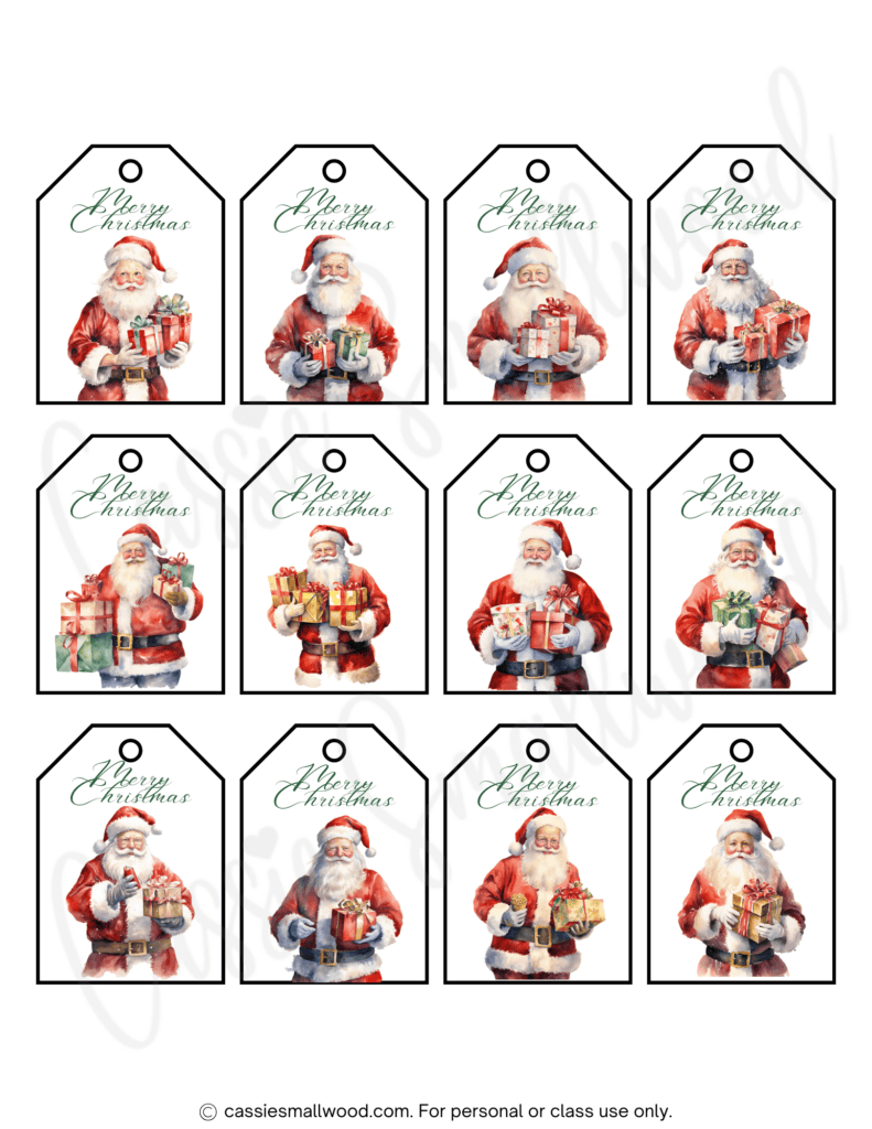 Printable Xmas gift tags free pdf Santa tags Christmas present tags Santa Claus