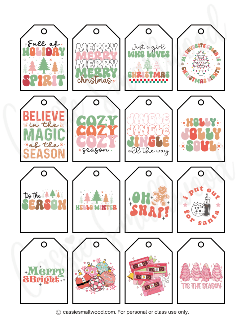 retro Christmas gift labels free printable pdf with funny sayings