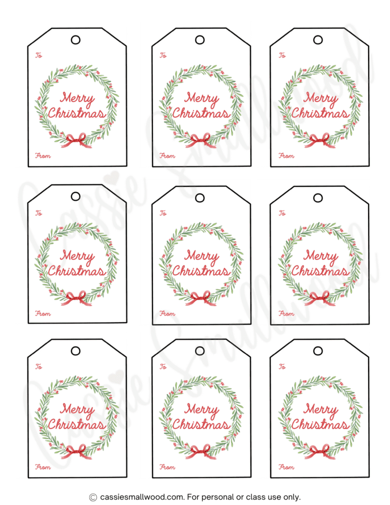 Simple Christmas Tags Printable PDF - Cassie Smallwood