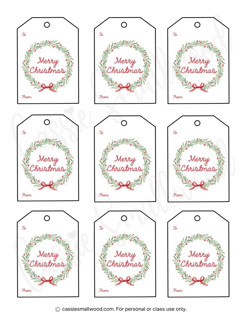 Simple Christmas Tags Printable PDF - Cassie Smallwood